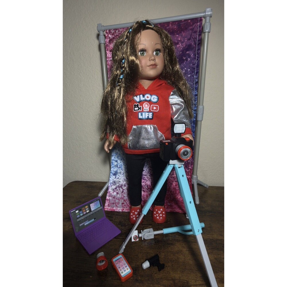 My Life As a Vlogger 18" Doll w Blue Hair Streak Life Doll and Accessories